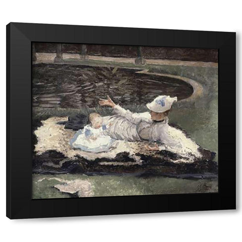 Mrs. Newton with a Child by a Pool Black Modern Wood Framed Art Print with Double Matting by Tissot, James