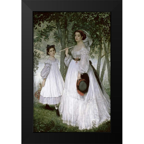 Portrait in a Park Black Modern Wood Framed Art Print by Tissot, James Jacques