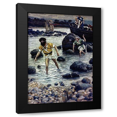 The Calling of James and John Black Modern Wood Framed Art Print with Double Matting by Tissot, James