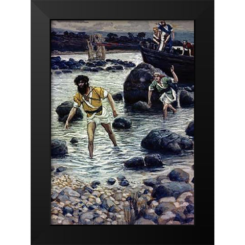 The Calling of James and John Black Modern Wood Framed Art Print by Tissot, James