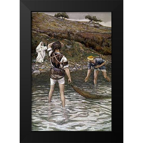 The Calling of Peter and Andrew Black Modern Wood Framed Art Print by Tissot, James