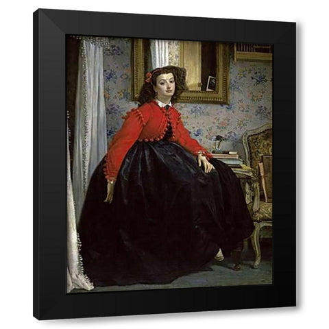 Young Woman in a Short Red Jacket Black Modern Wood Framed Art Print by Tissot, James