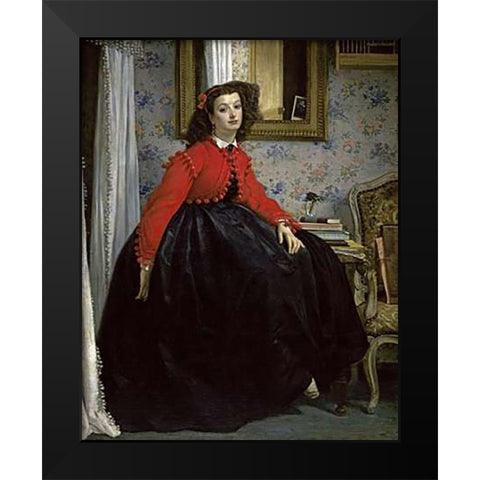 Young Woman in a Short Red Jacket Black Modern Wood Framed Art Print by Tissot, James