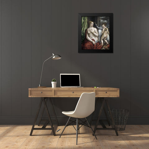Leda and the Swan Black Modern Wood Framed Art Print by Titian
