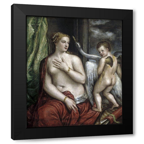 Leda and the Swan Black Modern Wood Framed Art Print by Titian