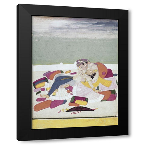 A Kiss At The Court Black Modern Wood Framed Art Print by Unknown