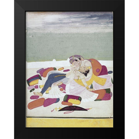 A Kiss At The Court Black Modern Wood Framed Art Print by Unknown