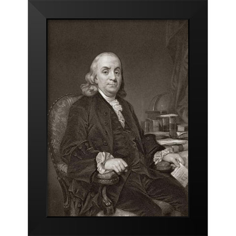 Benjamin Franklin Black Modern Wood Framed Art Print by Unknown