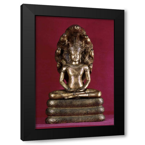 Buddha Sheltered by the Cobra - Style of Angkor Wat Black Modern Wood Framed Art Print with Double Matting by Unknown