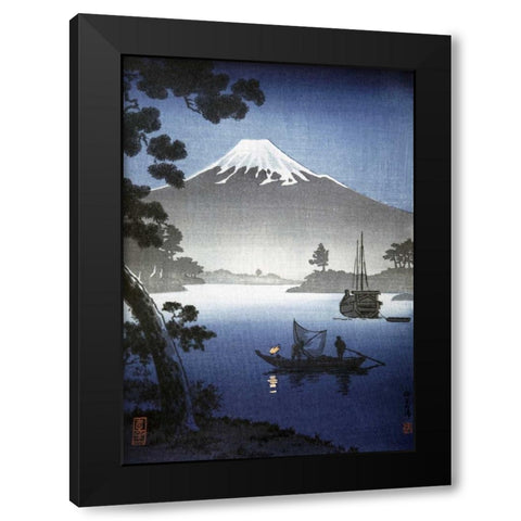 Japanese Print - Mount Fuji from Tagonoura By Shinsei Black Modern Wood Framed Art Print with Double Matting by Unknown