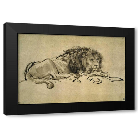 Lion Black Modern Wood Framed Art Print with Double Matting by Van Rijn, Rembrandt