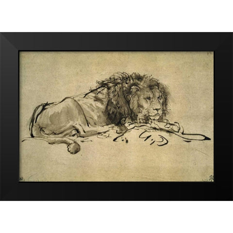 Lion Black Modern Wood Framed Art Print by Van Rijn, Rembrandt
