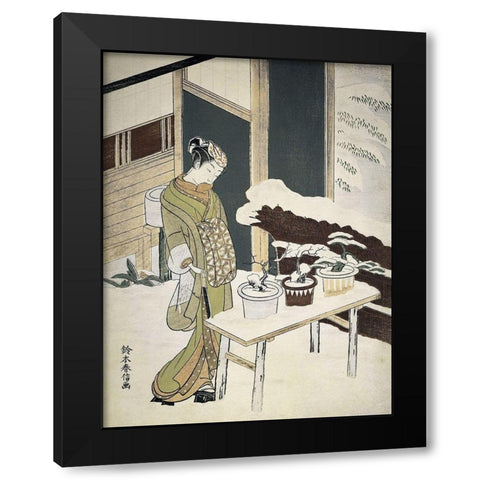 Woman Outside in Winter Black Modern Wood Framed Art Print with Double Matting by Unknown