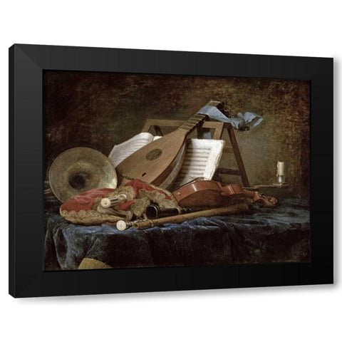 The Attributes of Music Black Modern Wood Framed Art Print by Vallayer-Coster, Anne