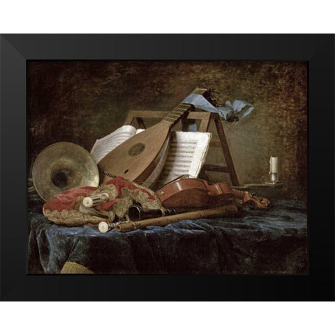 The Attributes of Music Black Modern Wood Framed Art Print by Vallayer-Coster, Anne