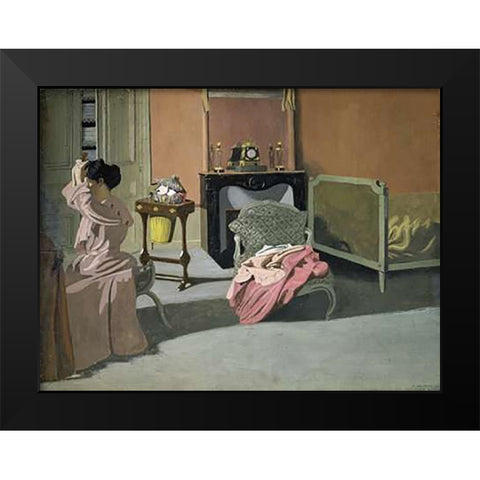 Lady Doing Her Hair Black Modern Wood Framed Art Print by Vallotton, Felix