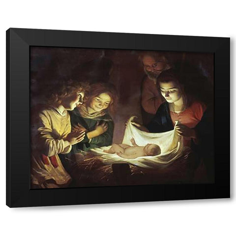 The Adoration Black Modern Wood Framed Art Print with Double Matting by Van Honthorst, Gerrit