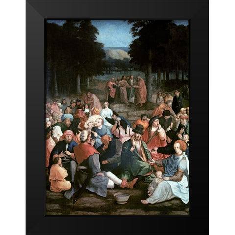Miracle of the Loaves and the Fishes Black Modern Wood Framed Art Print by Van Leyden, Lucas