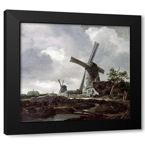 Landscape with Windmills Near Haarlem Black Modern Wood Framed Art Print by Van Ruisdael, Jacob