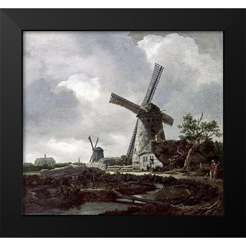 Landscape with Windmills Near Haarlem Black Modern Wood Framed Art Print by Van Ruisdael, Jacob