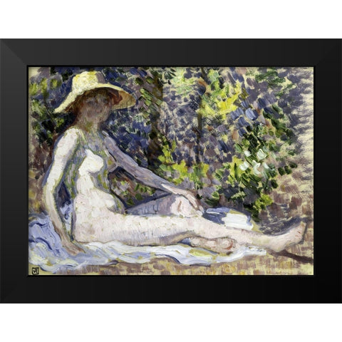 Nude Black Modern Wood Framed Art Print by Van Rysselberghe, Theo