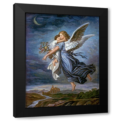 The Guardian Angel Black Modern Wood Framed Art Print by Von Kaulbach, Wilhelm