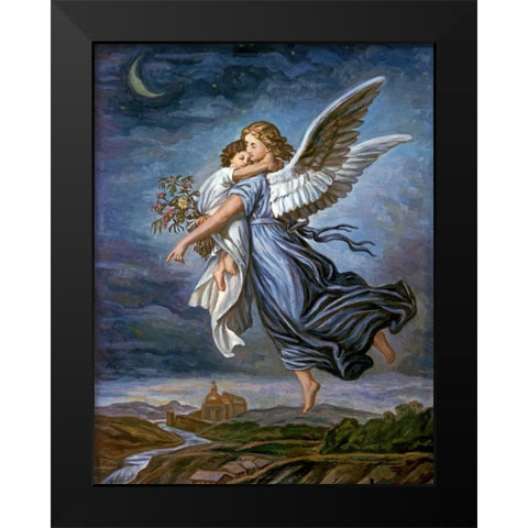The Guardian Angel Black Modern Wood Framed Art Print by Von Kaulbach, Wilhelm