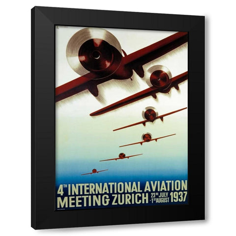 4th Meeting Aeronautique International Black Modern Wood Framed Art Print with Double Matting by Baumberger, Otto