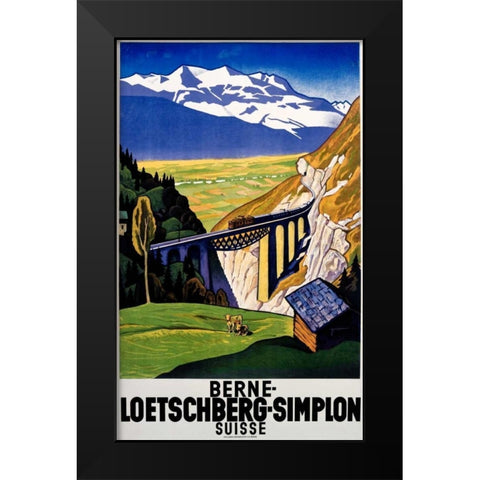 Berne-Loetschberg-Simplon Black Modern Wood Framed Art Print by Henziross, Eugen