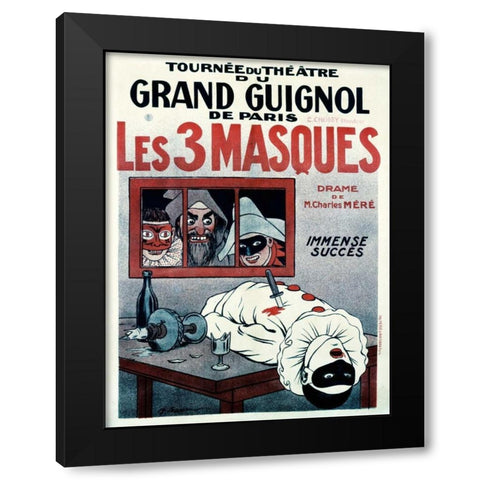 Theatre de Grand Guignol / Les 3 Masques Black Modern Wood Framed Art Print by Barrere, Adrien