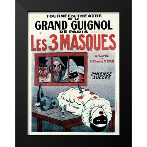 Theatre de Grand Guignol / Les 3 Masques Black Modern Wood Framed Art Print by Barrere, Adrien