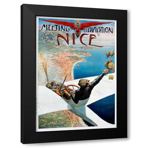 Meeting dâ€™Aviation / Nice Black Modern Wood Framed Art Print with Double Matting by Brosse, Charles Leonce