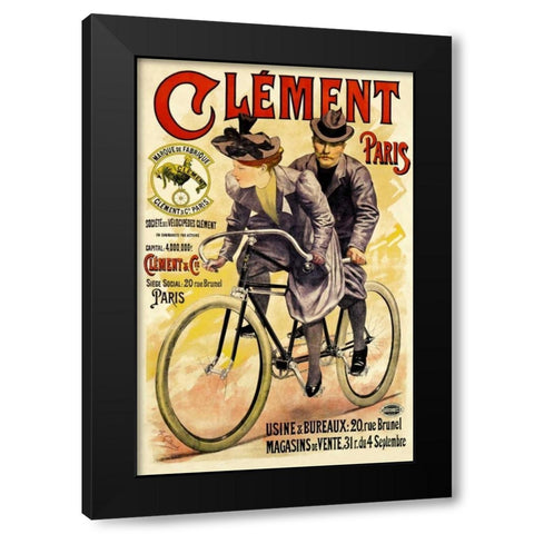 Clement Bicycles Black Modern Wood Framed Art Print with Double Matting by Gilbert, A.