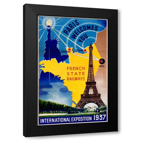 Paris / International Exposition 1937 Black Modern Wood Framed Art Print by Lilden