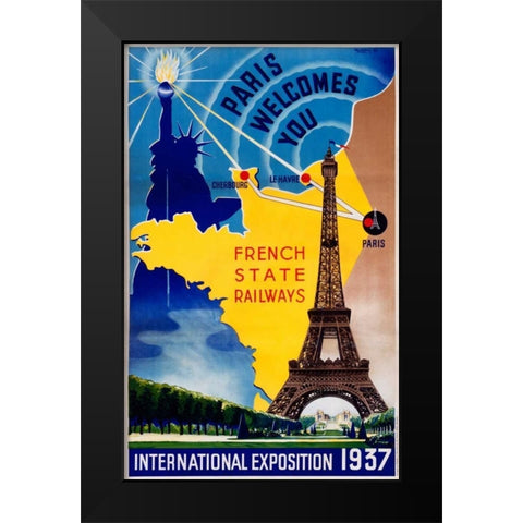 Paris / International Exposition 1937 Black Modern Wood Framed Art Print by Lilden