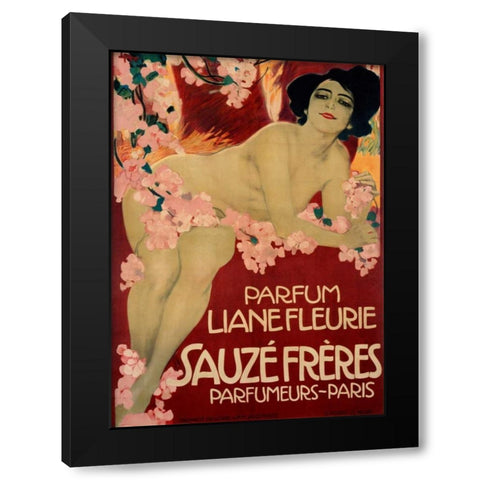 Parfum Liane Fleurie / Sauze Freres Black Modern Wood Framed Art Print with Double Matting by Metlicovitz, Leopoldo