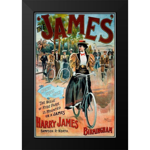 The â€˜Jamesâ€™ Bicycle Black Modern Wood Framed Art Print by Moore, G.