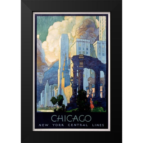 New York Central Lines / Chicago Black Modern Wood Framed Art Print by Ragan, Leslie
