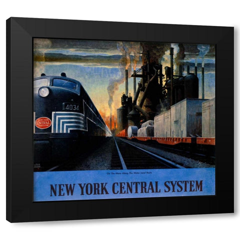 New York Central System / Along the Water Level Route Black Modern Wood Framed Art Print with Double Matting by Ragan, Leslie
