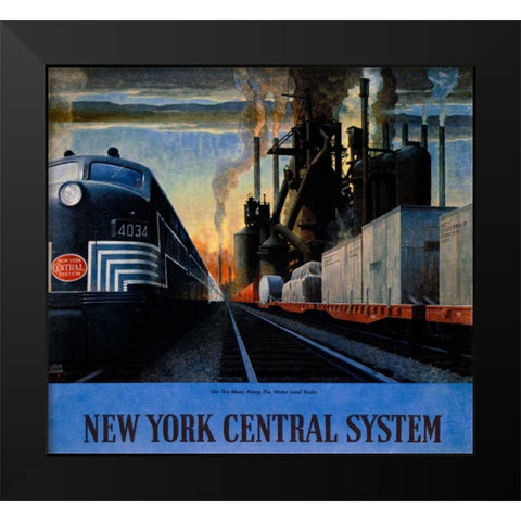 New York Central System / Along the Water Level Route Black Modern Wood Framed Art Print by Ragan, Leslie