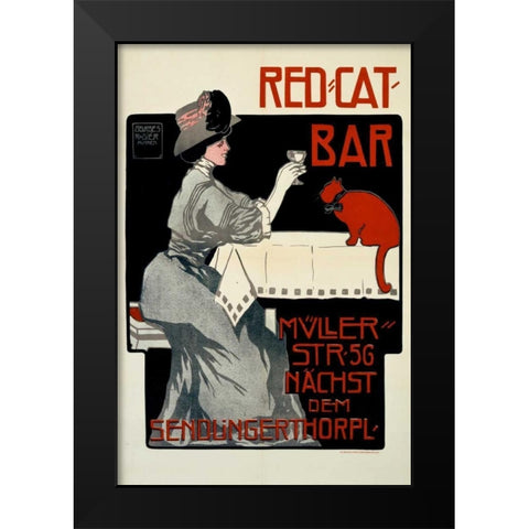 Red-Cat-Bar Black Modern Wood Framed Art Print by Rogier, Georges