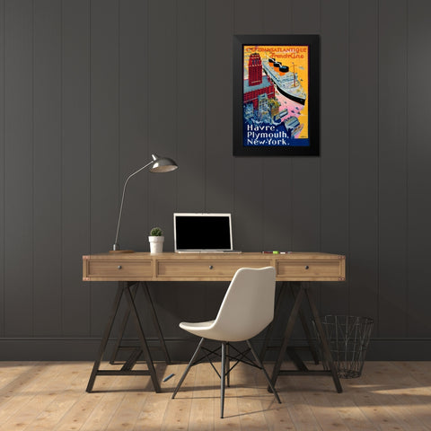 Transatlantique-French Line / Paris-Havre-New York Black Modern Wood Framed Art Print by Sebille, Albert
