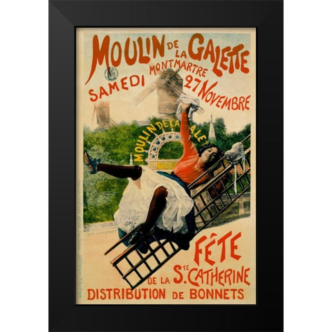 Moulin de la Galette Black Modern Wood Framed Art Print by Sescau, Paul