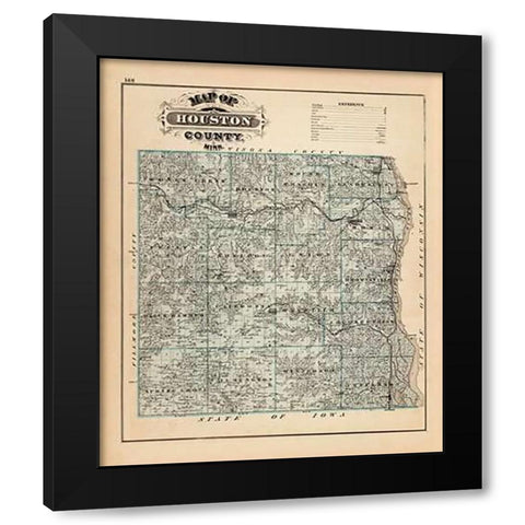 Map of Houston County, Minnesota, 1874 Black Modern Wood Framed Art Print by Andreas, A.T.