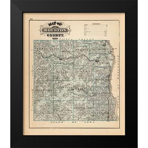 Map of Houston County, Minnesota, 1874 Black Modern Wood Framed Art Print by Andreas, A.T.