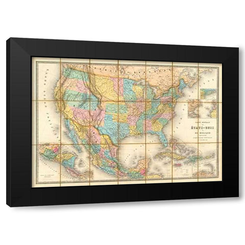 Carte Generale Des Etats, 1865 Black Modern Wood Framed Art Print by Goujon, E