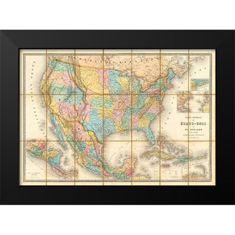 Carte Generale Des Etats, 1865 Black Modern Wood Framed Art Print by Goujon, E