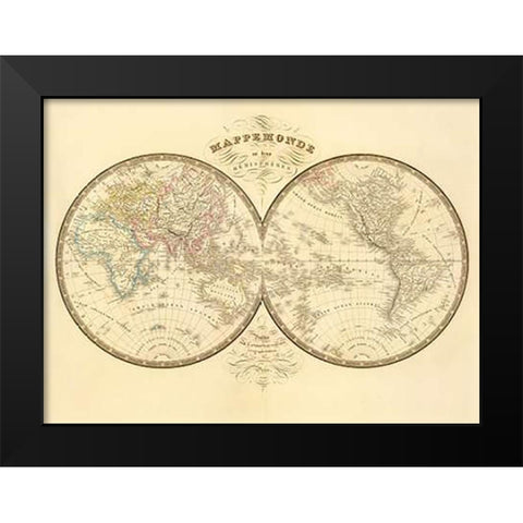 Mappemonde, 1849 Black Modern Wood Framed Art Print by Andriveau-Goujon, J.