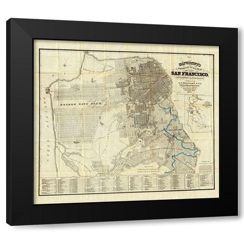 Official Guide Map of City and County of San Francisco, 1873 Black Modern Wood Framed Art Print by Bancroft, A.L.
