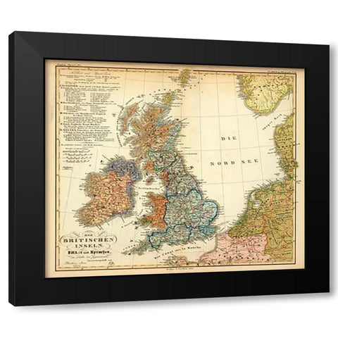 Die Britischen Inseln: Volker und Sprachen, 1847 Black Modern Wood Framed Art Print by Berghaus, Heinrich